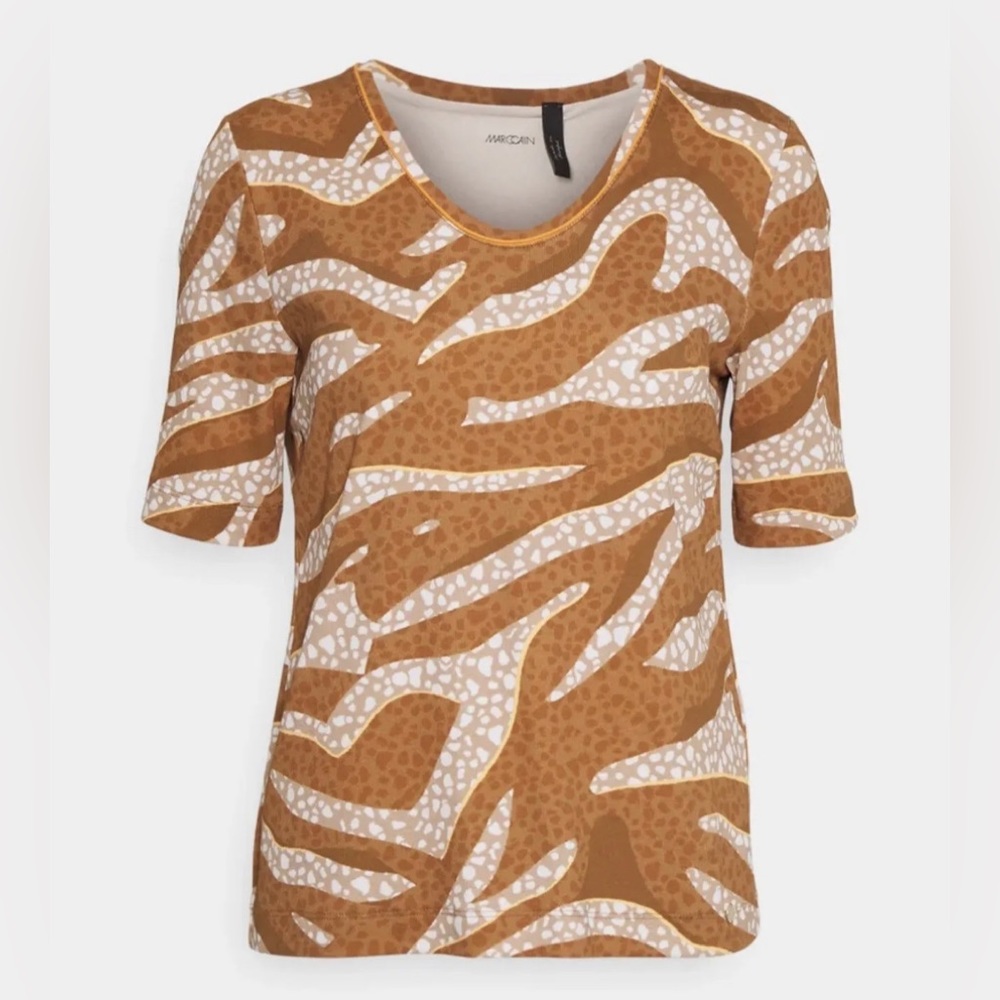 NEW MARC CAIN SAFARI PRINT TOP Short Sleeve Round Neck Cotton $170 Multi Sz